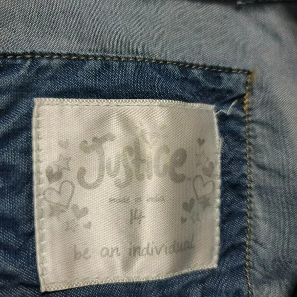 Justice Girls Top Denim Button Down Long Sleeve Shirt Rhinestone Sparkle Blue 14 - Picture 7 of 10